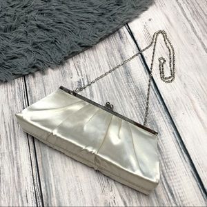 White Silky Evening Clutch with Hide-able Strap